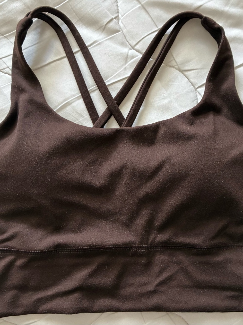 Quince Power-Up Longline Brown Strappy Sports Bra